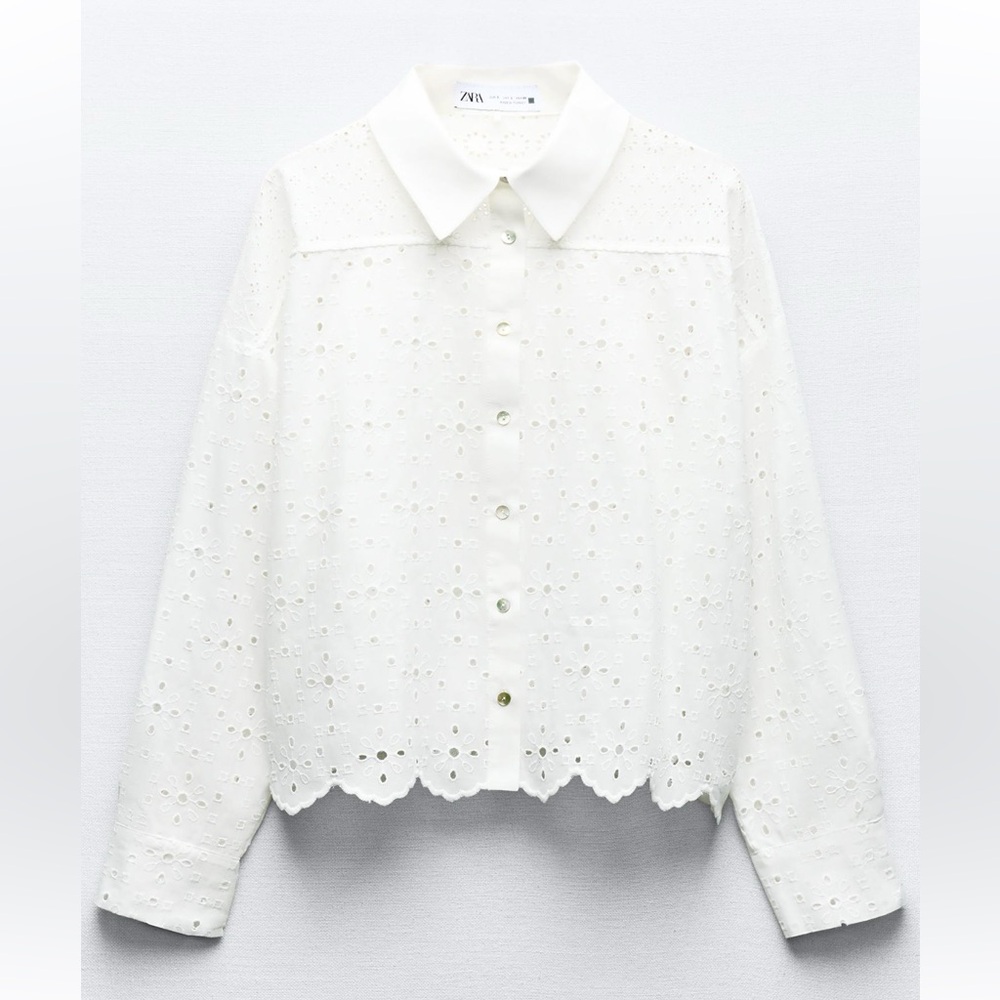 NWT ZARA OPENWORK EMBROIDERY SHIRT S